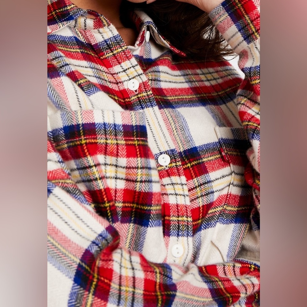 332-Levi’s Plaid Flannel Shacket Button Front Red Multi-Color - Picture 4 of 9